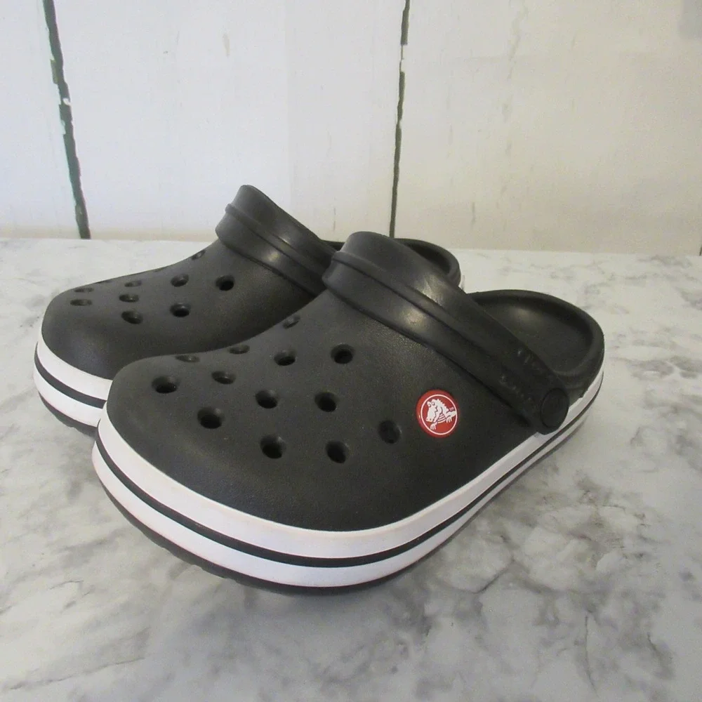 Crocs Clogs J 2 Black Stripe Crocband Slip On‎ Girls Boys Sandals Water Shoes